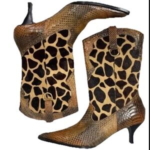 J Renee Size 11M Lioness Boots Shoes Snakeskin Fur Giraffe Print Pattern NWOB